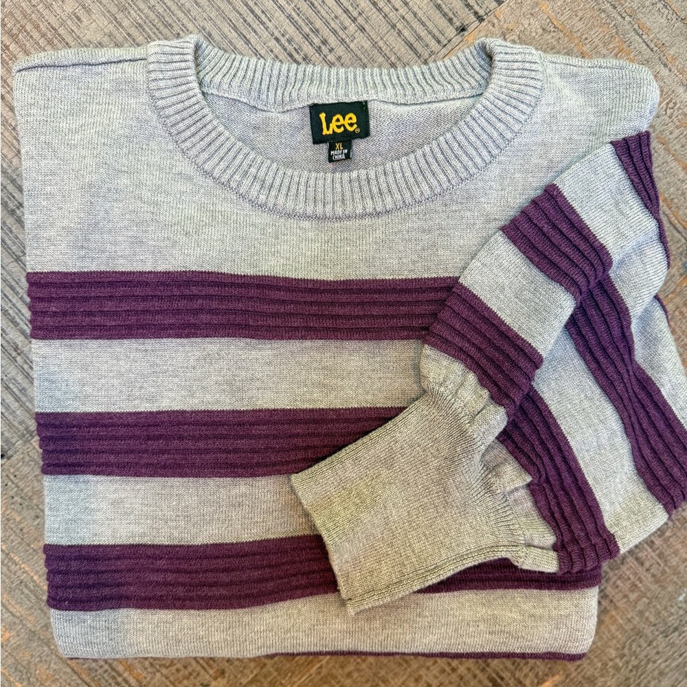 Vintage Lee Gray & Purple Striped Knit Sweater | Unisex | Western Prep Vibes